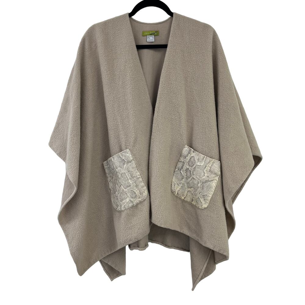 Itala Testino Womens Baby Alpaca Wool Blend Cape OSFM Python Trim Pockets Artsy